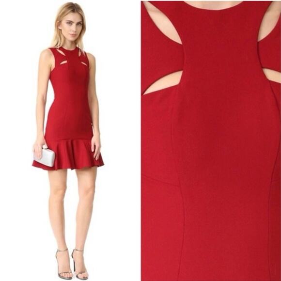 CINQ A SEPT SCORPIO CUT OUT TULIP HEM MINI DRESS CRIMSON RED Women’s Size 0 - Picture 1 of 13
